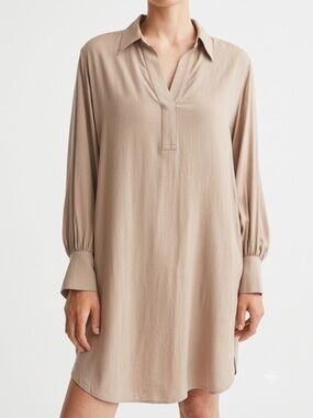 Zara| Cream Lightweight Silky Minimalist Tunic Mini-Dress Sz S